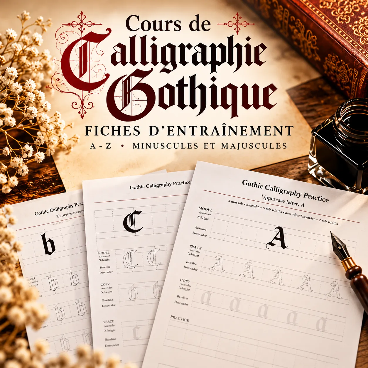 gotik-kaligrafi-çalışma kağıtları-pdf-a-z alfabesi