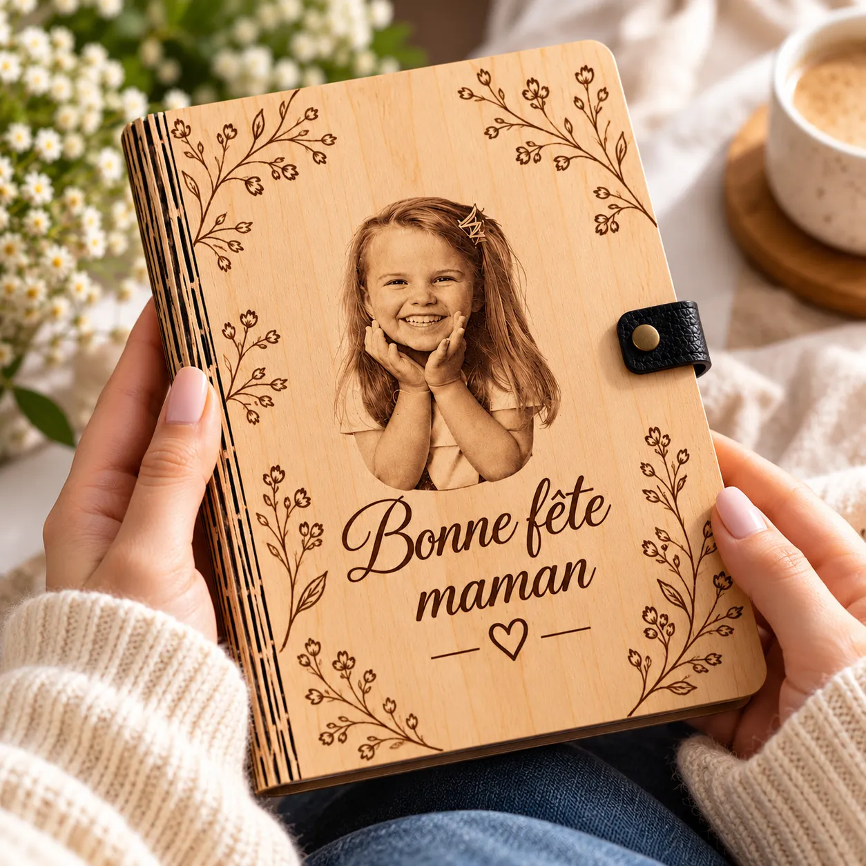 Carnet en bois personnalisé avec prénom et message gravé
