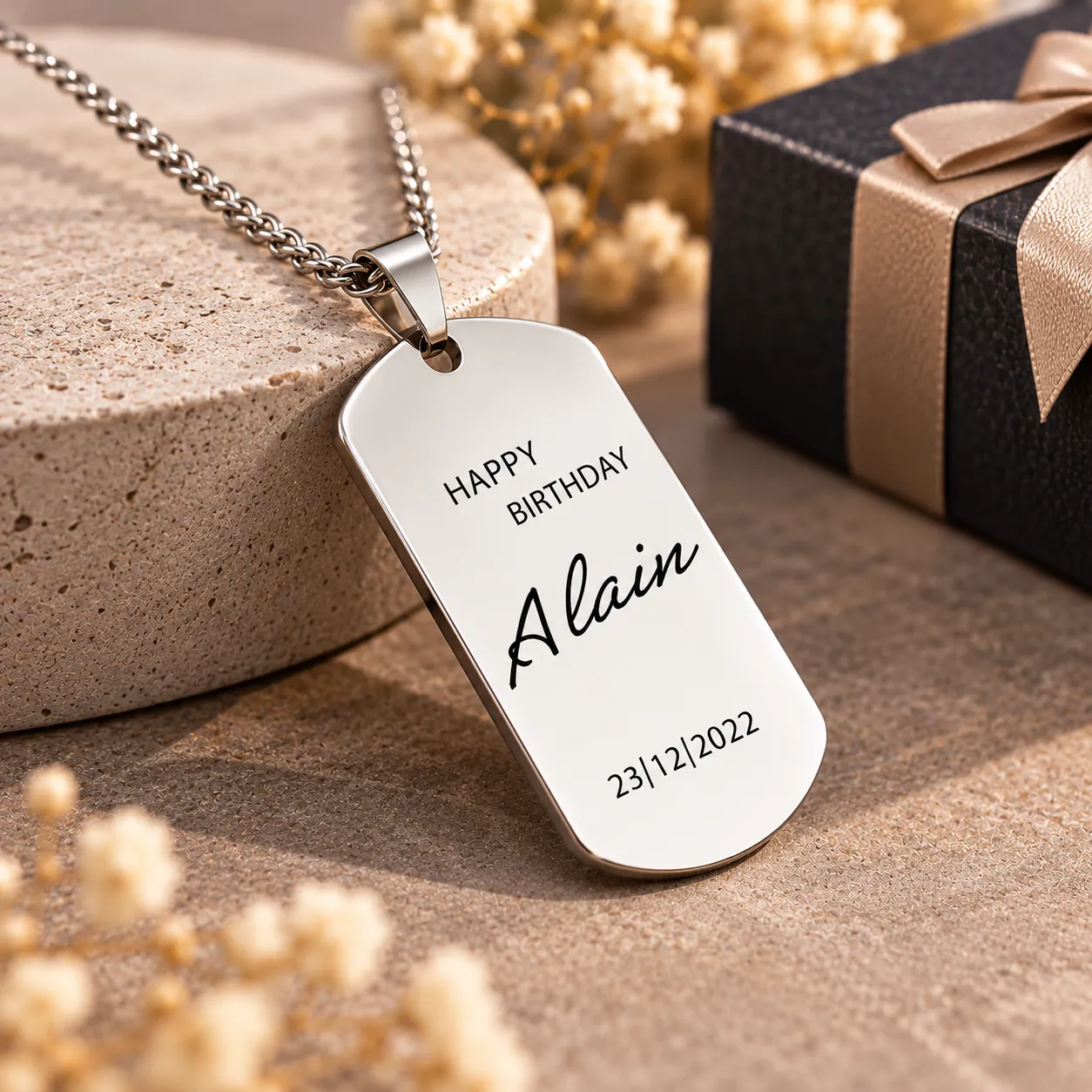 Collier acier inoxydable personnalisé idée cadeau homme